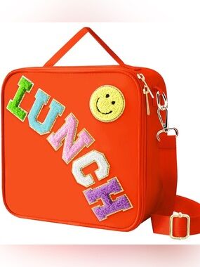 New! Orange Kids Crossbody Lunch Bag with Colorful Patchwork